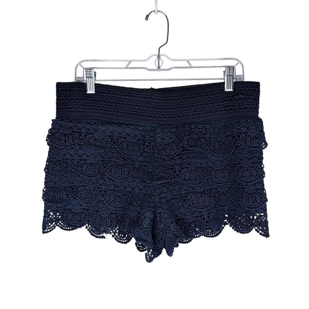 Rewind Navy Blue Crochet Lace Scalloped Shorts L Boho Festival Juniors